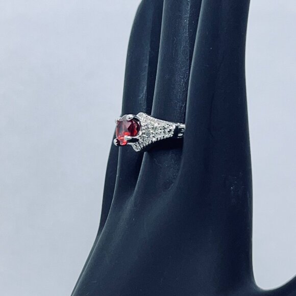 Silver Tone With Orange And Clear Glass Rhinestone Statement Ring (R364) - Picture 3 of 6